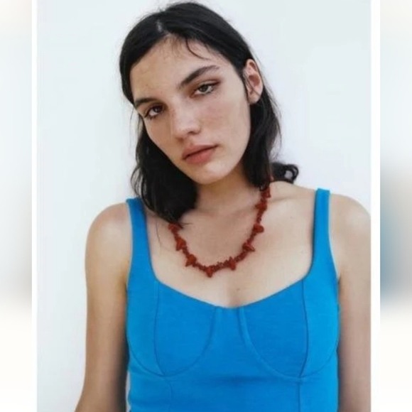 ZARA Corset Stitch Sleeveless Bodycon Mini Dress In Electric Blue. Size Medium - Picture 4 of 12